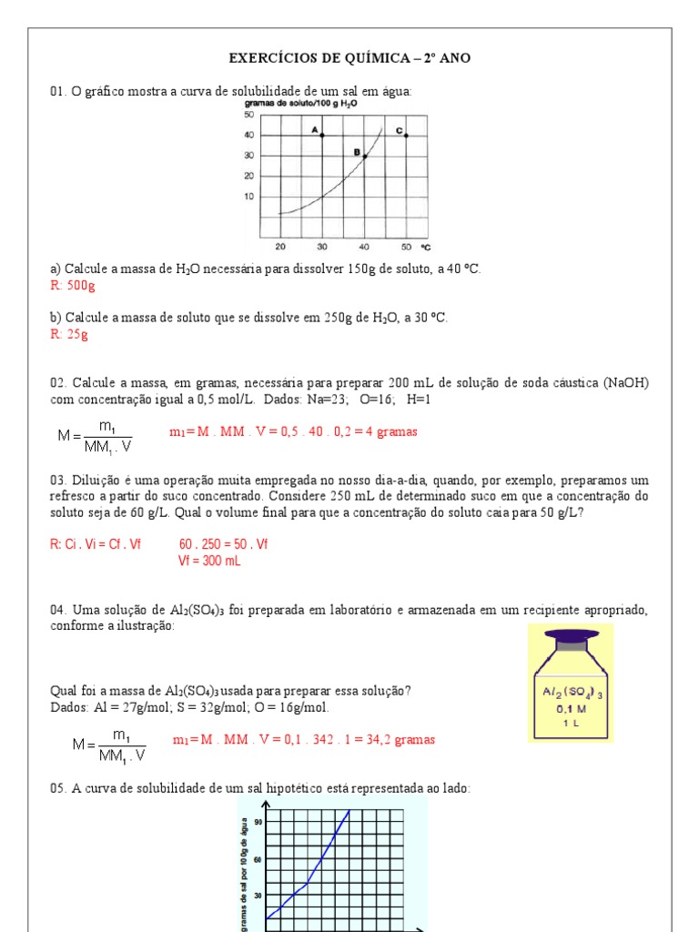 Lista De Exercícios De Balanceamento Químico Com Gabarito