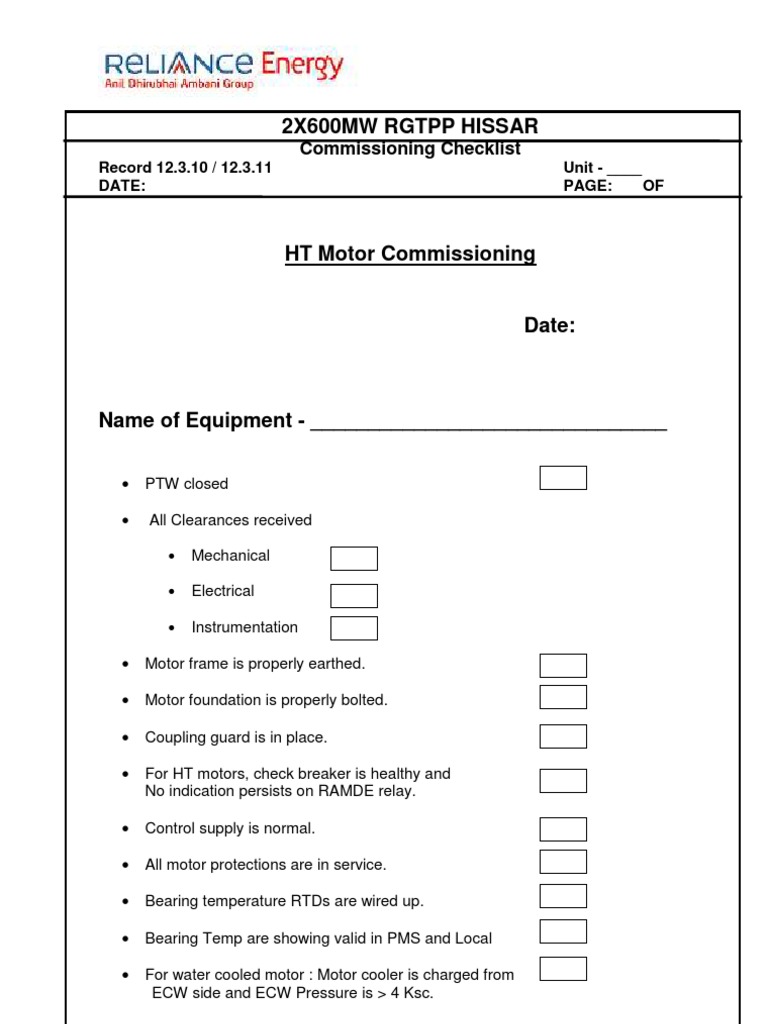 Commissioning Checklist Pump Valve