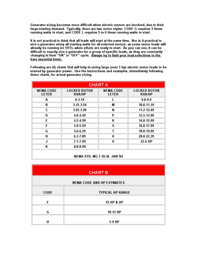 Electric Motor Sizing Guide for Generators | PDF | Electric Motor ...