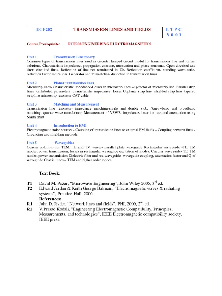 ECE202: Transmission Lines Syllabus | PDF | Transmission Line | Waveguide