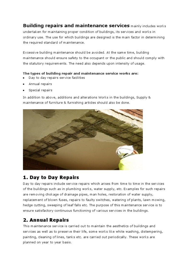 Building Repairs and Maintenance Services | PDF | Maintenance | Plumbing