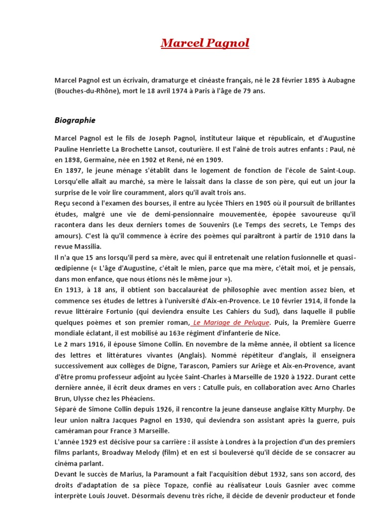 Marcel Pagnol Pdf Loisirs