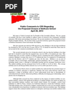 Public Comments To CPS Regarding Proposed Closure of Bethune School