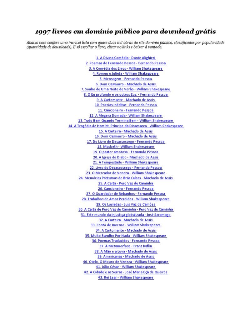 Lista de Livros Dominio Publico | Download grátis PDF | William ...