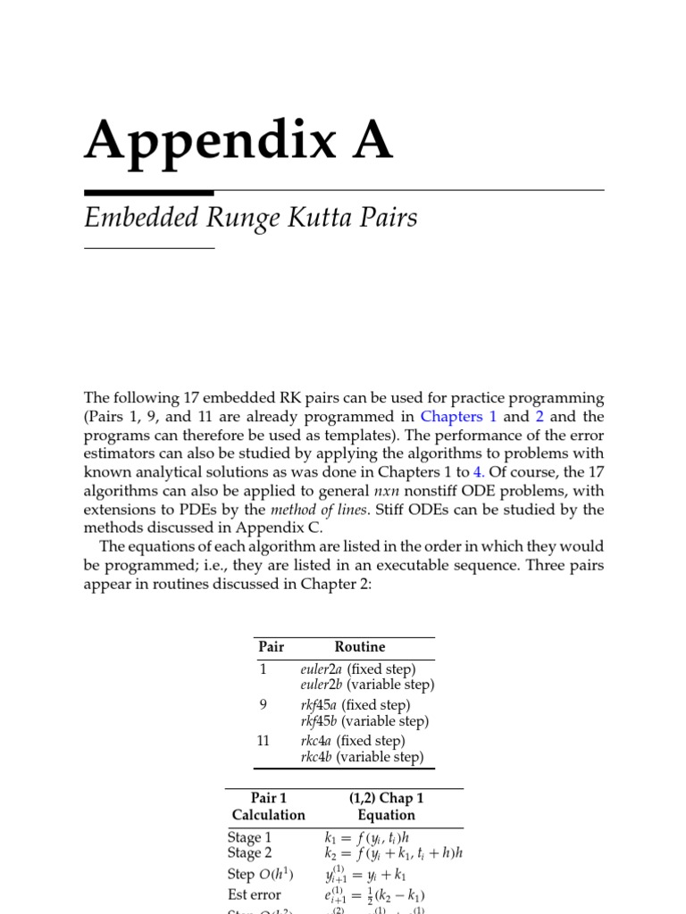 Appendix A Embedded Runge Kutta Pairs PDF Ordinary Differential