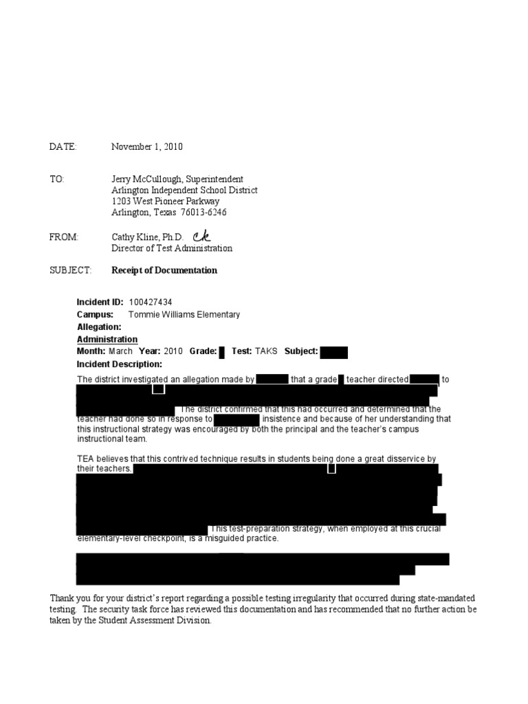 TEA Documents Testing Irregularities PDF Educational Assessment
