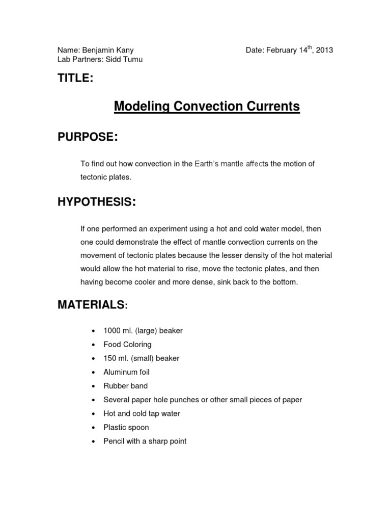 Modeling Convection Currents Title Plate Tectonics Convection