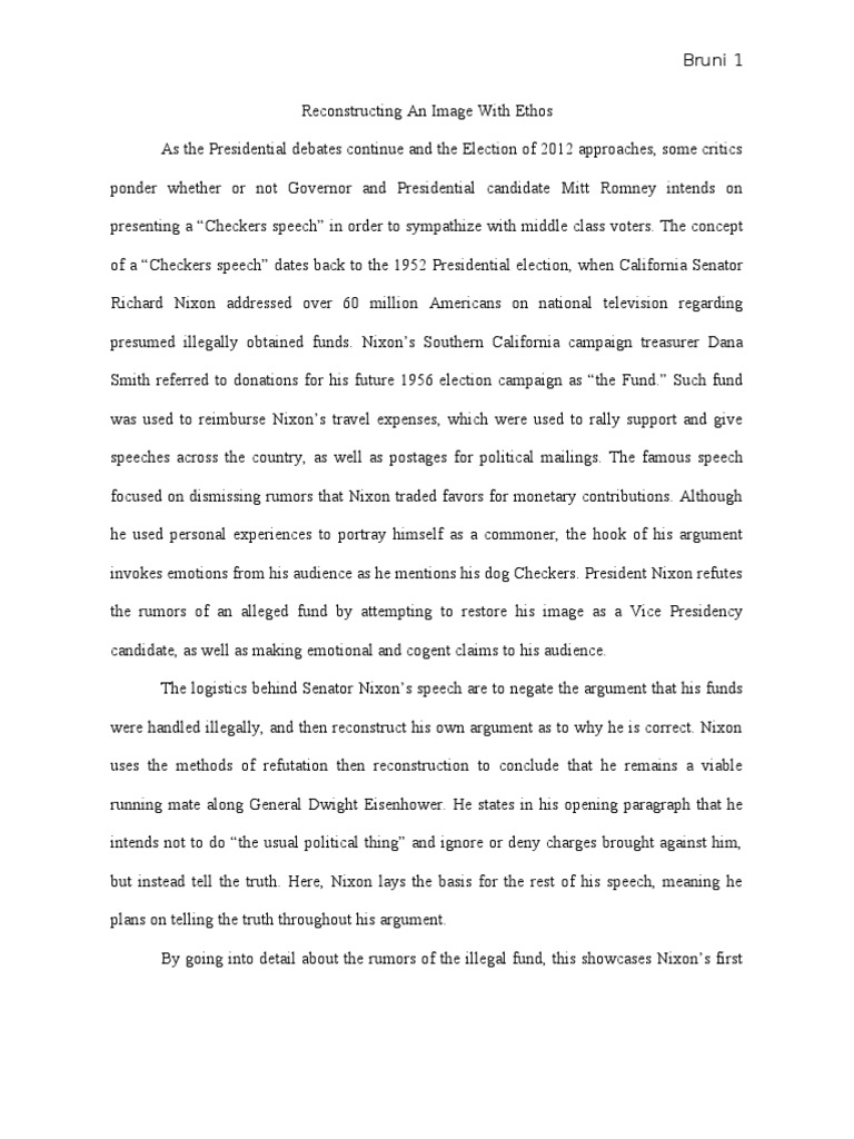 Checkers Speech Analysis Portfolio Richard Nixon Elections