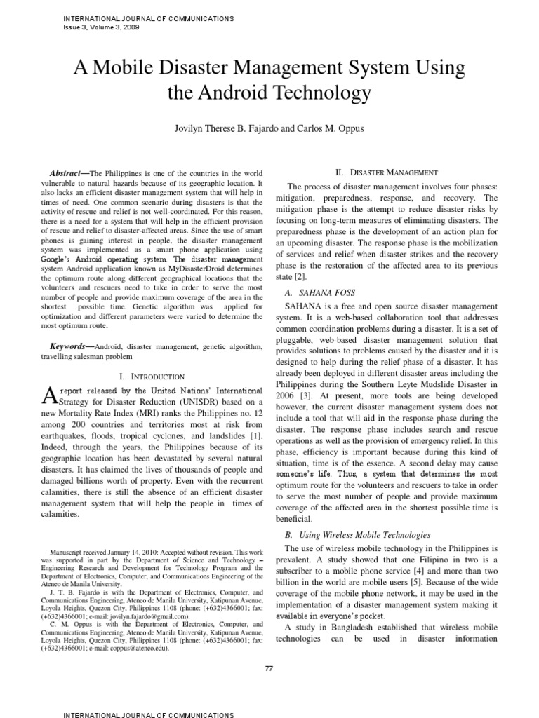 A Mobile Disaster Management System Using The Android Technology | PDF ...