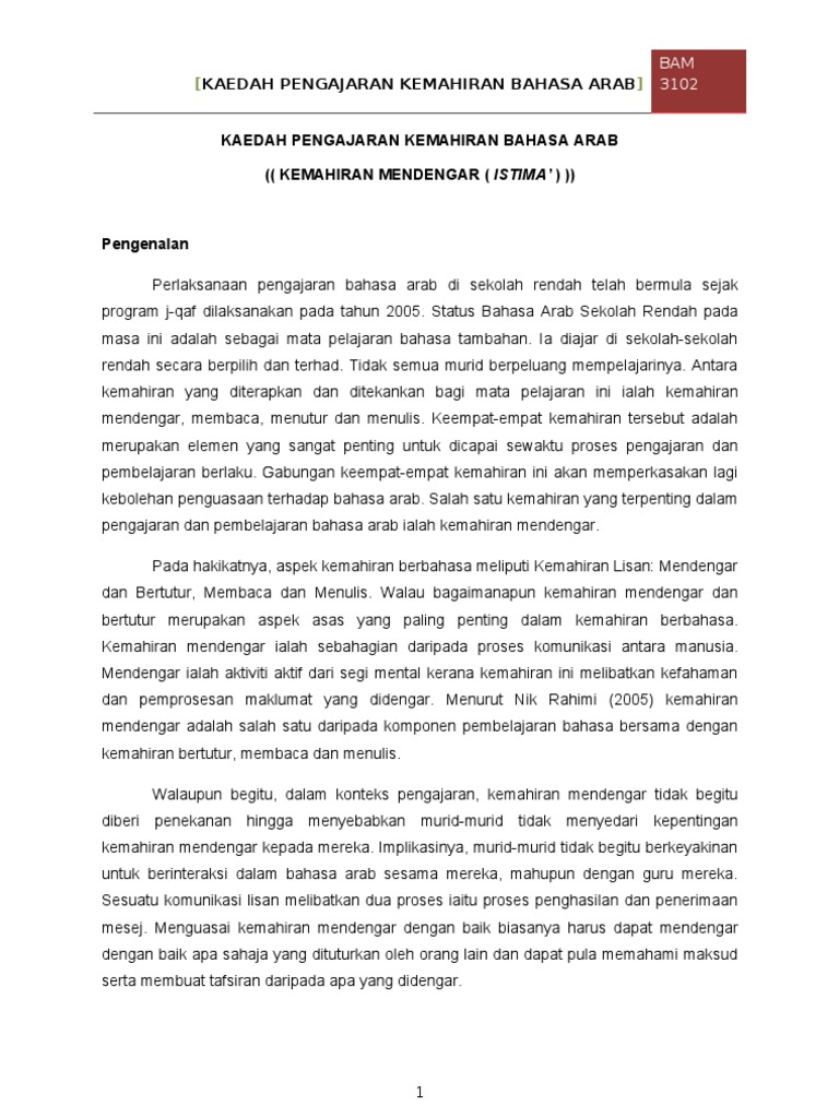 Kaedah Pengajaran Kemahiran Bahasa Arab Pdf