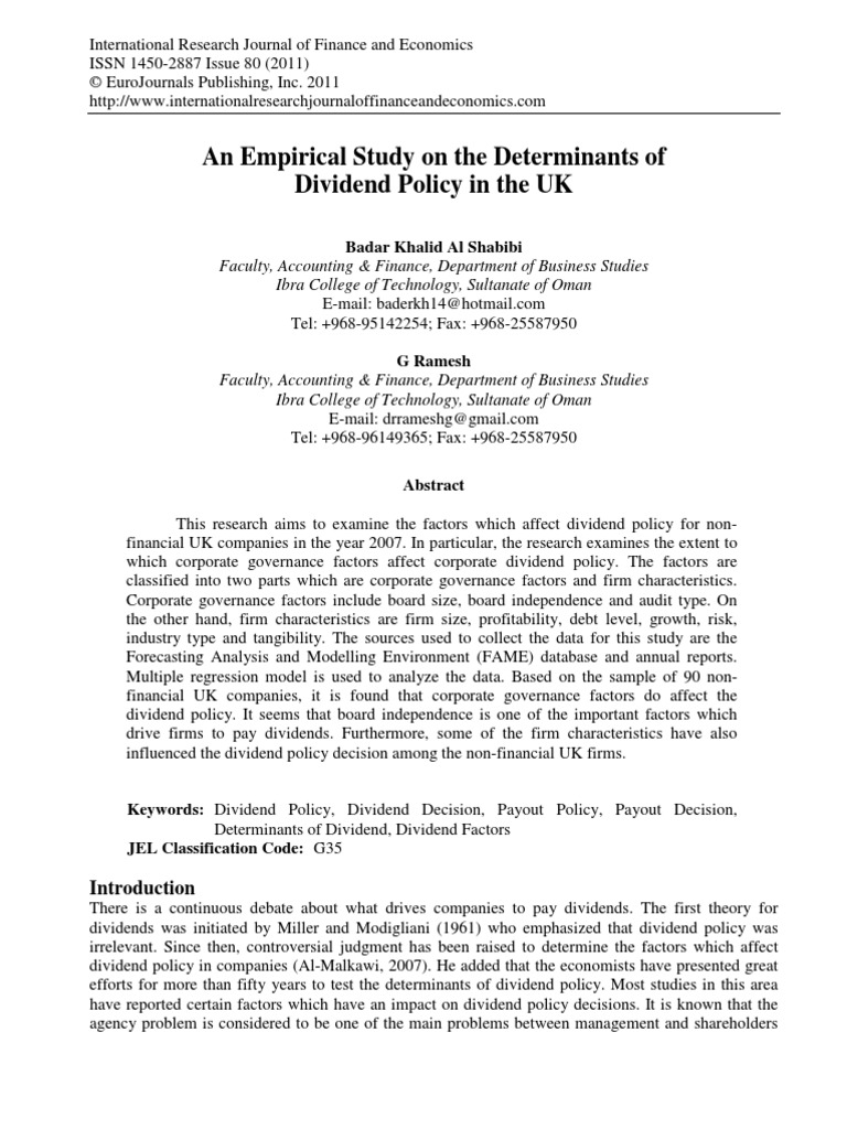 Research papers on dividend policy