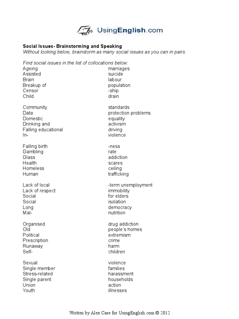 Social Issues Brainstorming and Speaking | PDF | Organized Crime | Violence