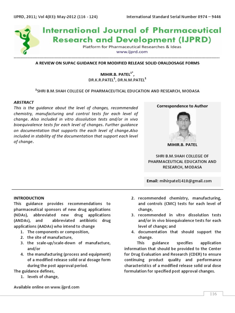 SUPAC Guidance for Modified Release Forms | PDF | Pharmaceutical ...