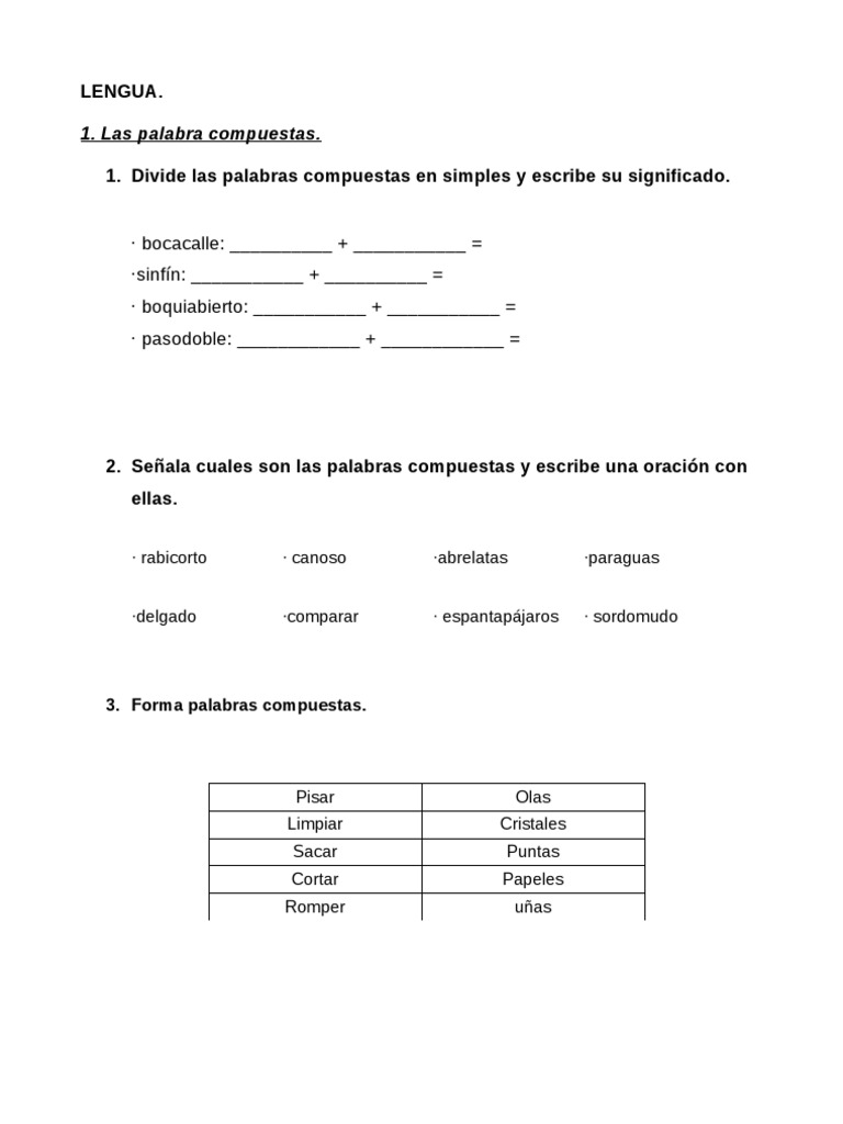Ejercicios de Lengua 5º Primaria | PDF