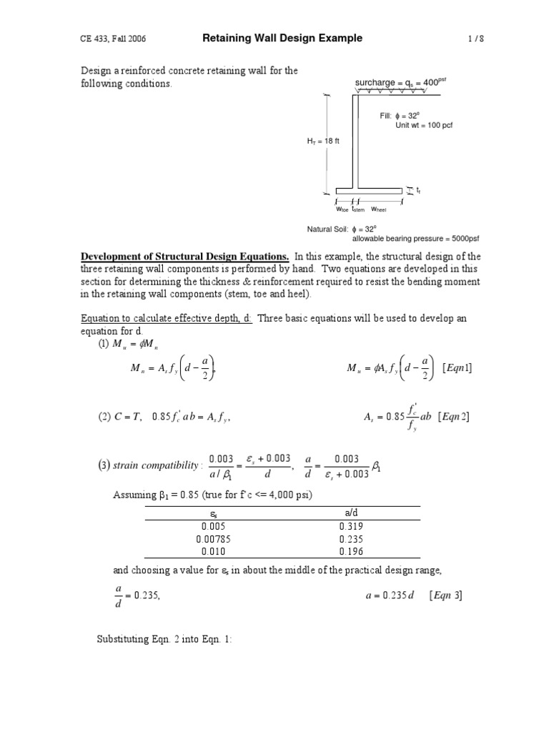 Retaining Wall Design Example Guide | PDF | Structural Engineering ...