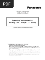 Operating Instructions For The Pay Tone Card (KX-TA30889) : Advanced Hybrid System