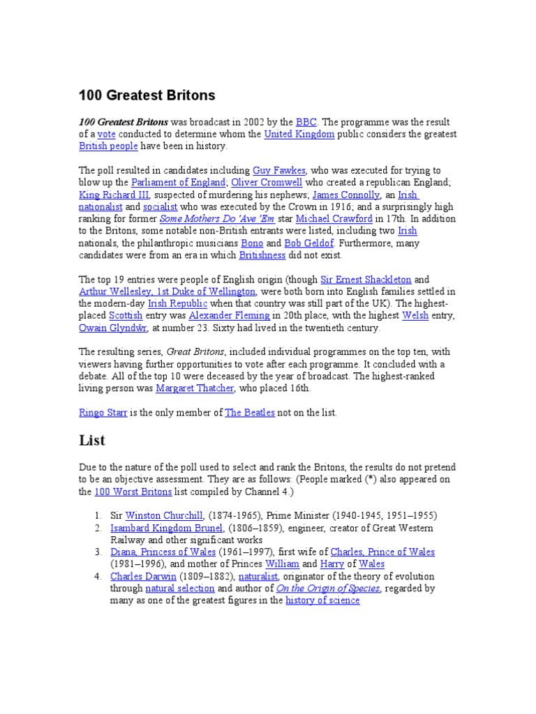 100 Greatest Britons | Download Free PDF | Entertainment (General)