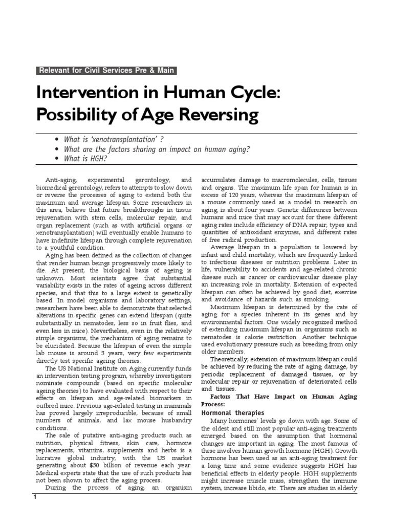 Intervention in Human Cycle: Possibility of Age Reversing | PDF