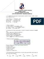 lista de exercicios  - reações quimicas2013