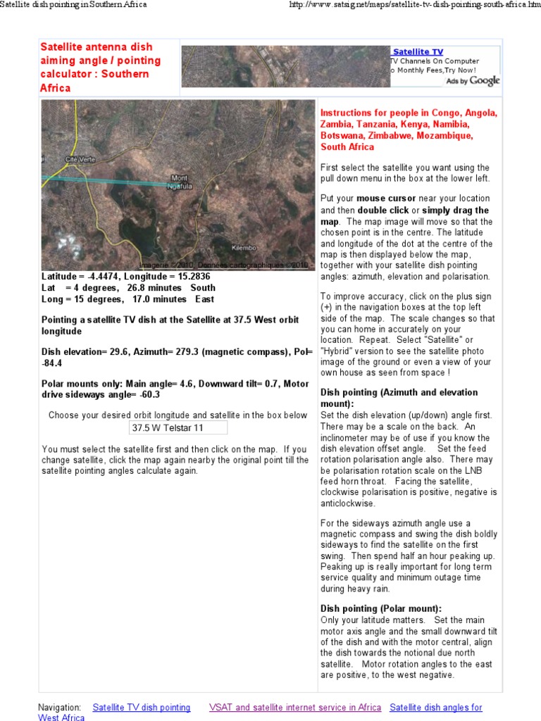Satellite Dish Pointing Mont Ngafula T11N PDF Azimuth Angle