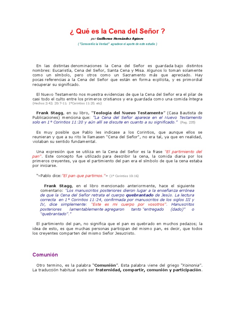 Significado de la Cena del Señor | PDF | eucaristía | Cristo (título)