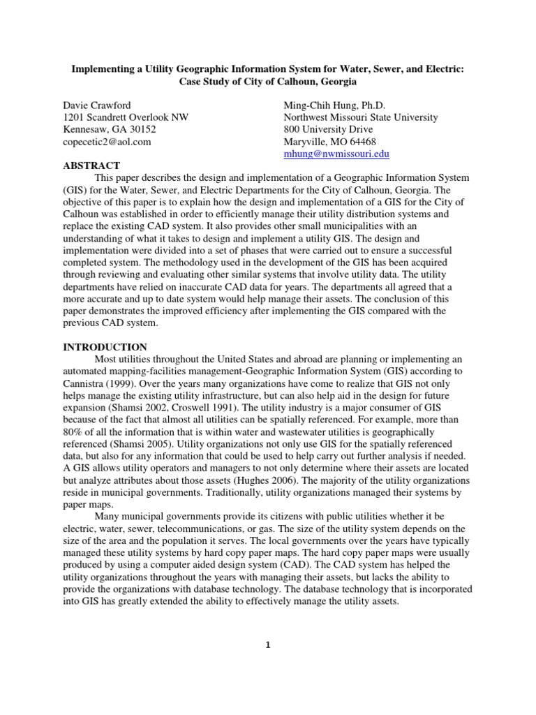 Implementing A Utility Geographic Information System For Water, Sewer ...