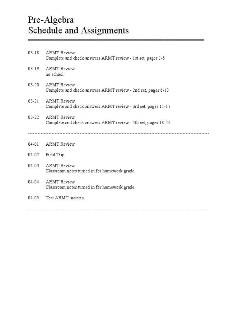 Pre-Algebra Schedule and Assignments | PDF