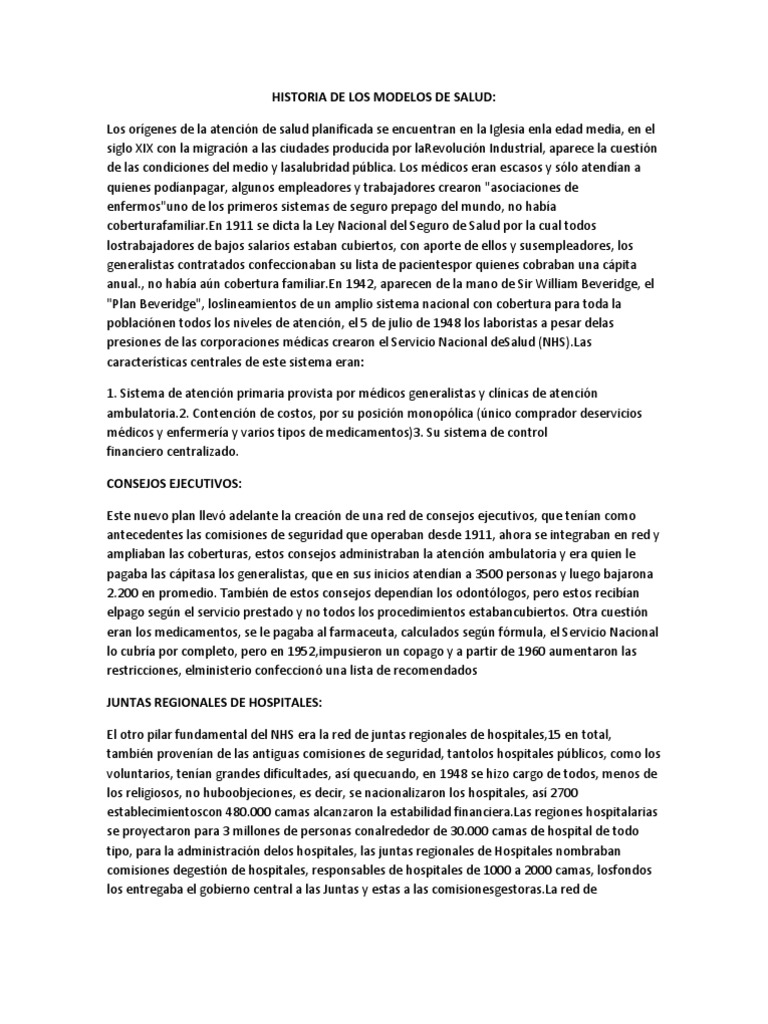 Modelos de Los Sistemas de Salud en El Mundo | PDF | Hospital | Trabajo ...