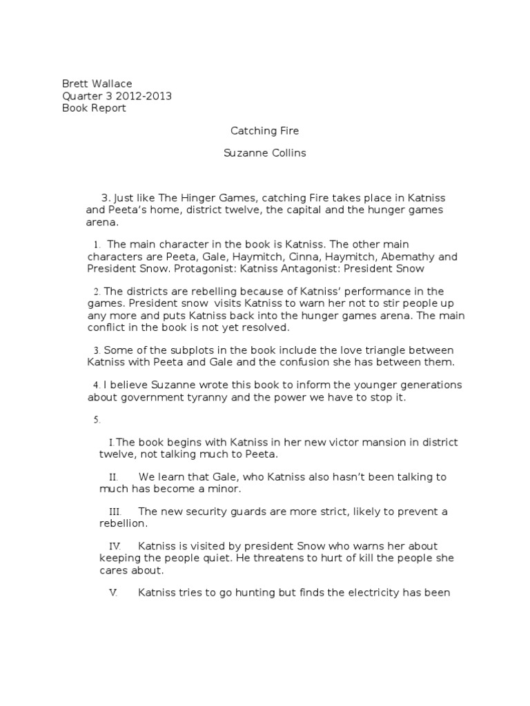 Catching Fire Book Report Summary | PDF | The Hunger Games | Violence