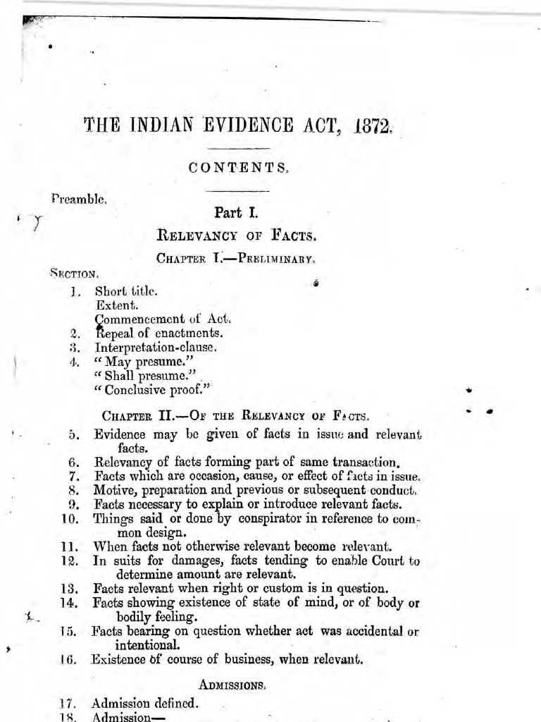 Indian Evidence Act 1872 PDF Evidence (Law) Confession (Law)