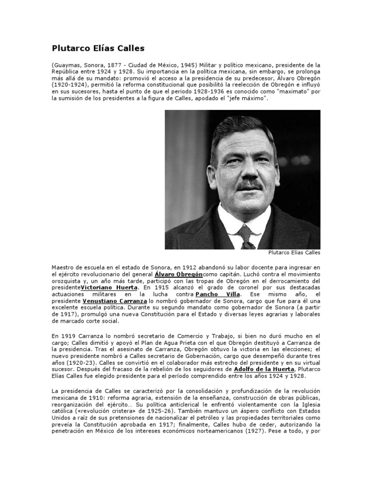 biografia Plutarco Elías Calles Politica de mexico