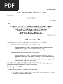 Notice of Civil Claim 2013.04.26