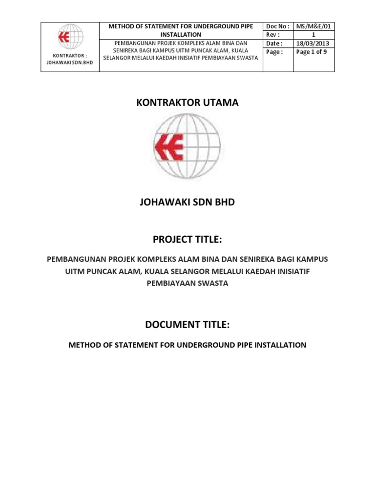 Underground Pipe Installation Method | PDF