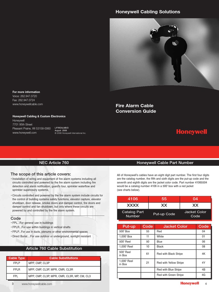 Honewell Fire Alarm Cable Guide | PDF | Electrical Wiring | Cable