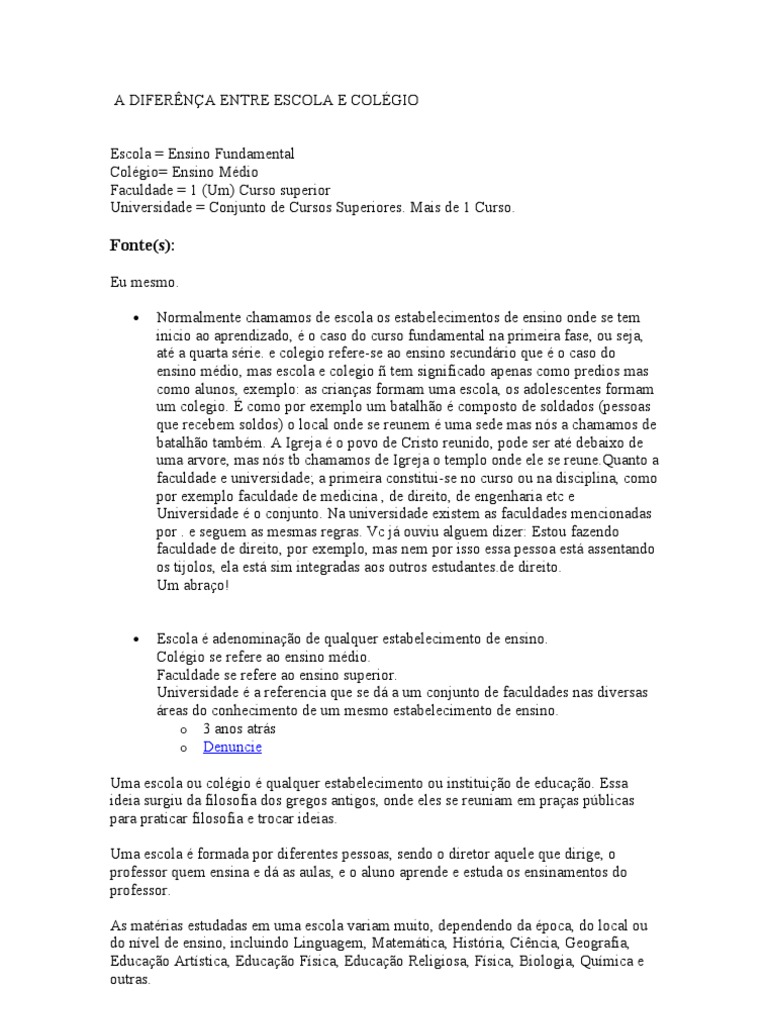 A Diferênça Entre Escola e Colégio | PDF