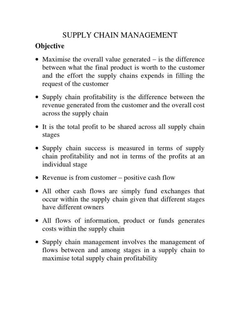 Notes On Supply Chain Management PDF Supply Chain Demand