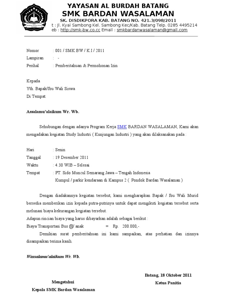 Contoh Surat Pemberitahuan Pelancaran
