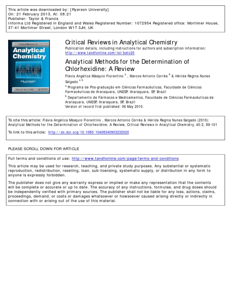 Analytical Methods For The Determination of Chlorohexidine | PDF | High ...