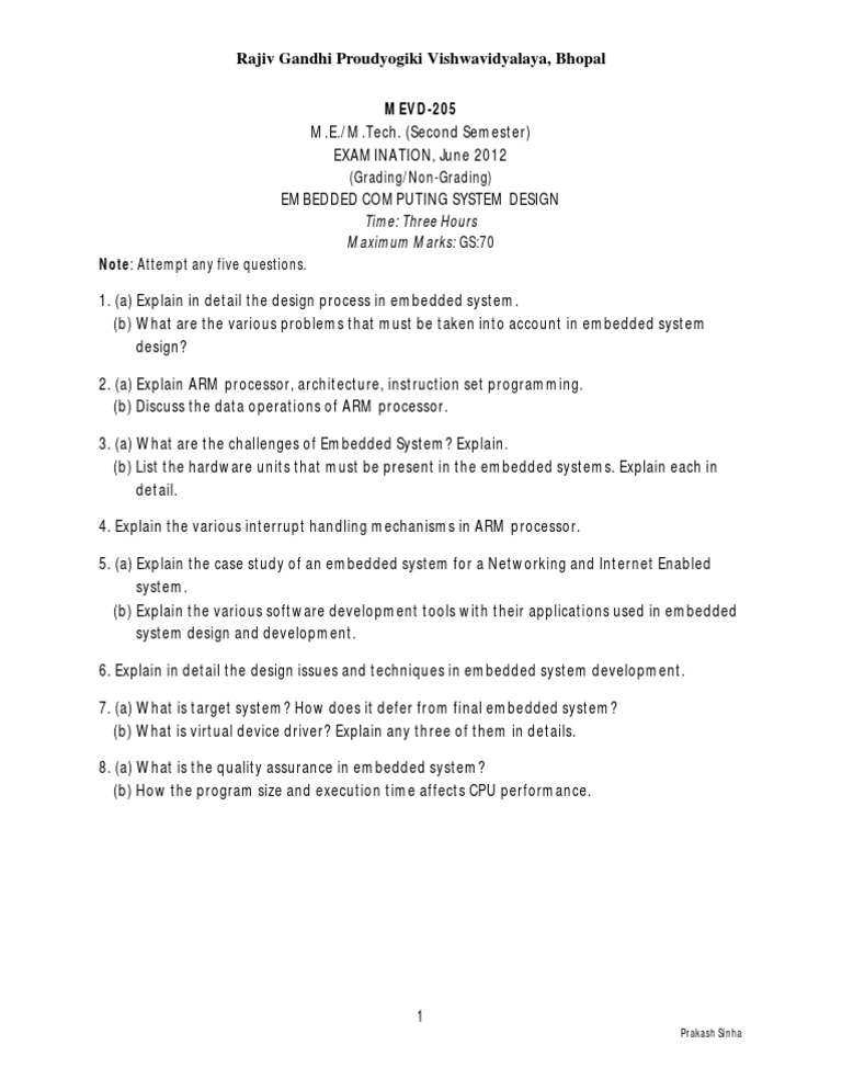 Embedded Computing System Design Exam Guide | PDF | Embedded System ...