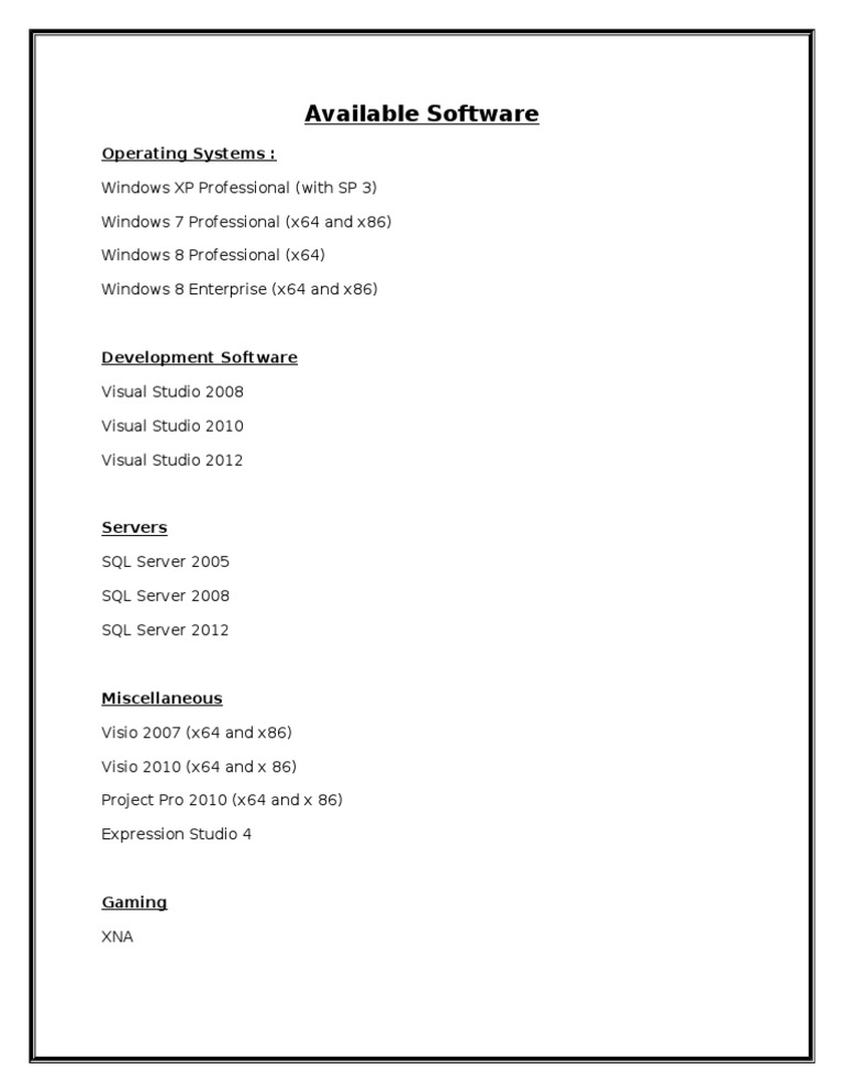 Available Software and Operating Systems | PDF | Microsoft Windows ...