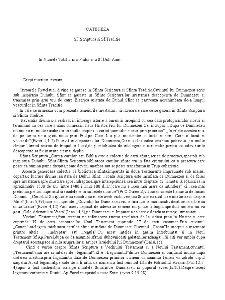Cateheza SF - Scriptura SF - Traditie | PDF
