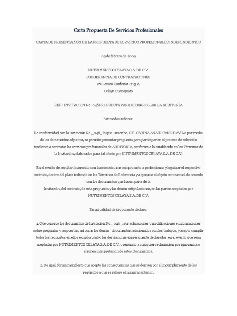 Carta Propuesta de Servicios Profesionales
