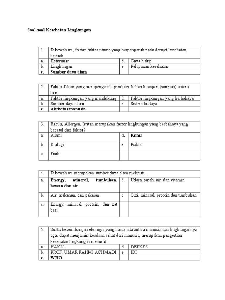 Soal Soal Kesehatan Lingkungan