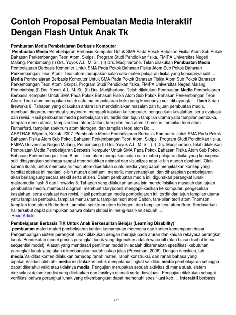 Contoh Proposal Pembuatan Media Interaktif Dengan Flash Contoh Proposal Pembuatan Media Interaktif Dengan Flash