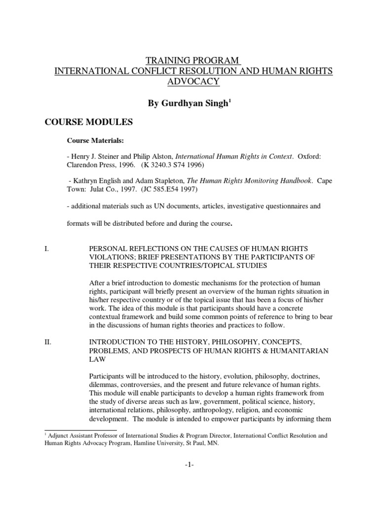 Human Rights Course Curriculum Pdf Human Rights Non Governmental Organization