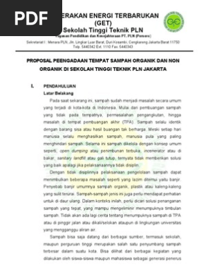 Proposal Peengadaan Tempat Sampah Organik Dan Non Organik Di Sekolah Tinggi Teknik Pln Jakarta