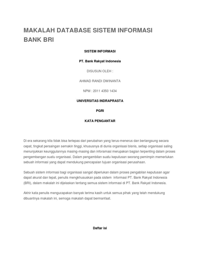 Makalah Database Sistem Informasi Bank