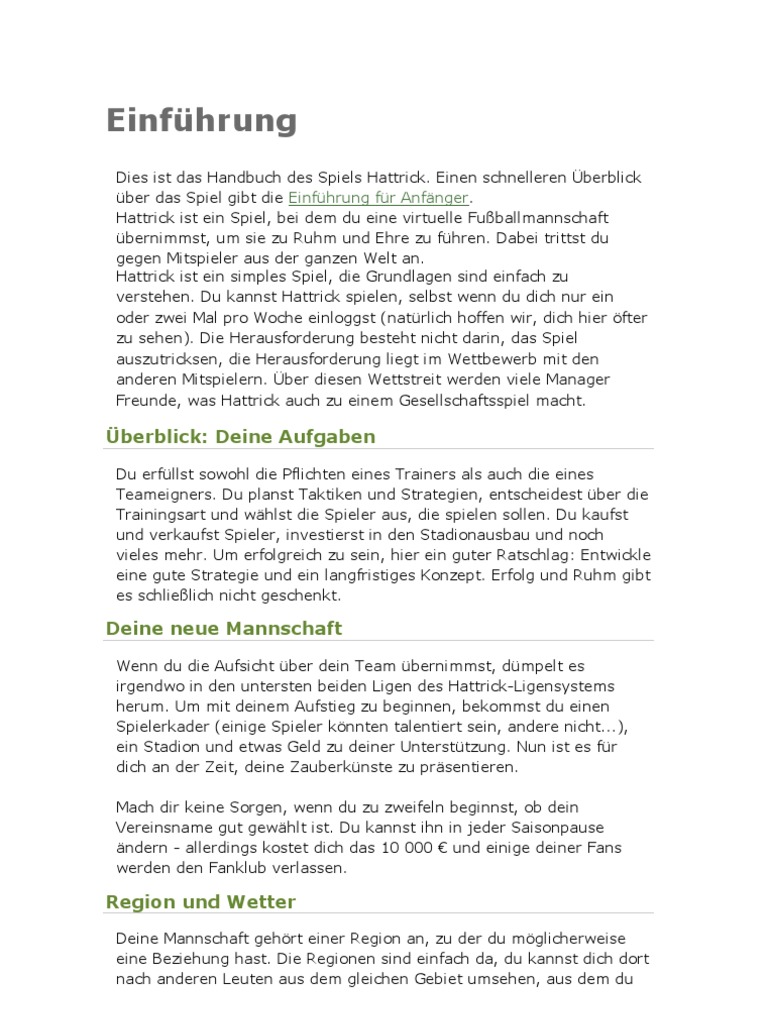 Hattrick Manual (German) PDF