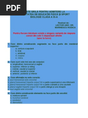 Teste Admitere Kinetoterapie