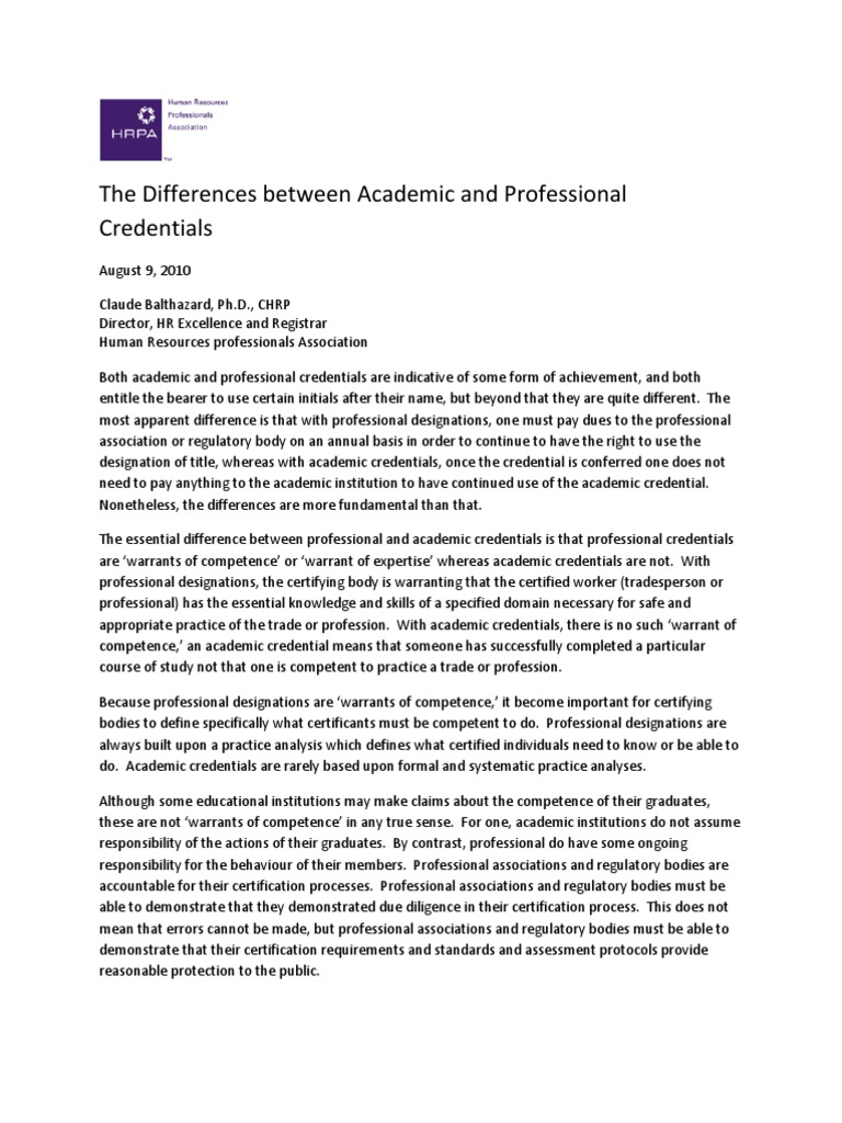 Academic vs. Professional Credentials Explained | PDF | Professional ...